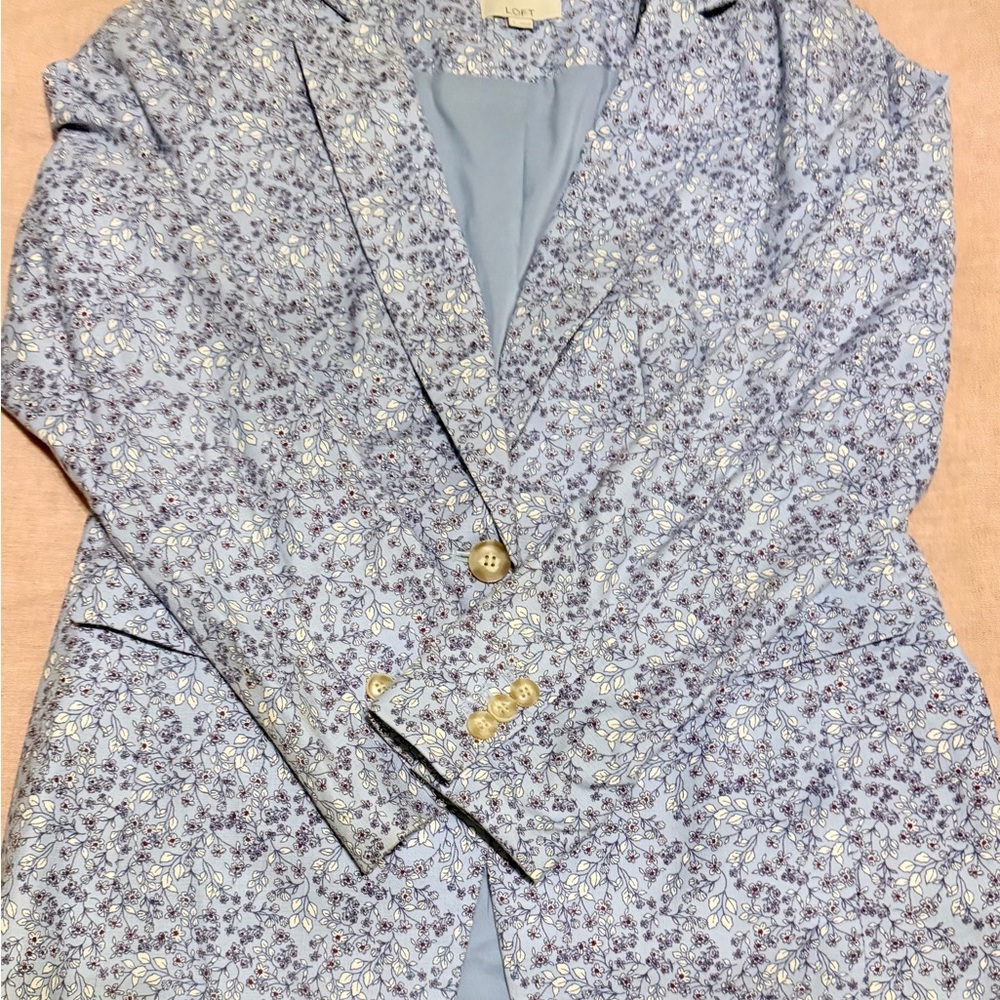 LOFT Light Blue Floral Single-Breasted Blazer EUC SZ 4
